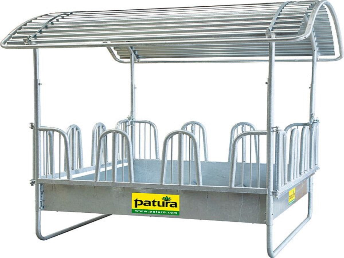 Compact-Viereckraufe mit Sicherheits-Palisadenfressgittern 12 Fressplätze - Weidetec