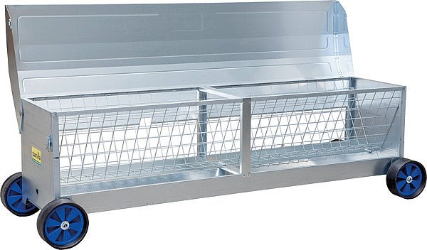 Heuraufe mit Rädern, L=2,45m mit Dach, für Lämmer und Schafe - Weidetec