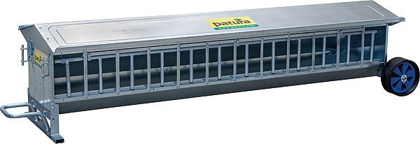 Lämmer-Futterautomat, L= 2,44 m, fahrbar Inhalt ca. 240 ltr., mit Dach, verzinkt - Weidetec