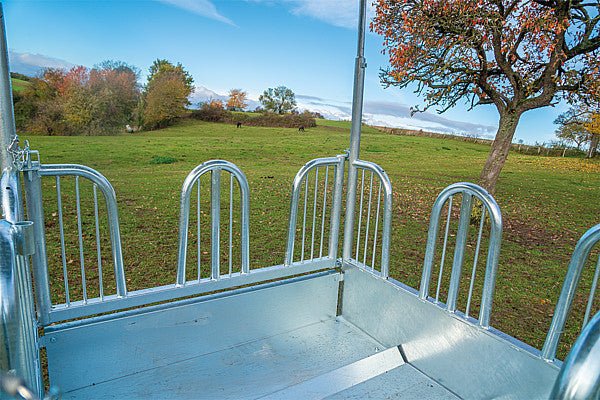 Viereckraufe mit Sicherheits-Palisadenfressgittern, 8 Fressplätze- Rinder