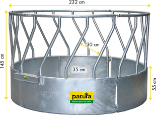 PATURA Rundraufe mit Schrägfressgitter – 18 Fressplätze, Dreipunktanhängung, 3-teilig