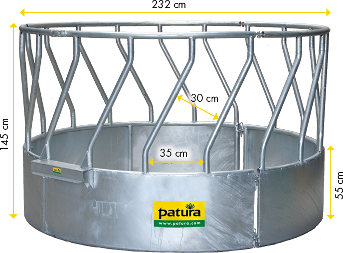 PATURA Rundraufe mit Schrägfressgitter – 18 Fressplätze, Dreipunktanhängung, 3-teilig