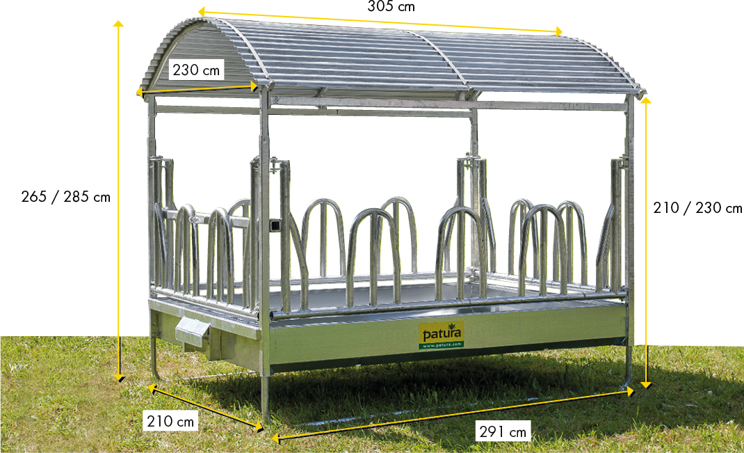 Large bale rack with palisade feeding grid 