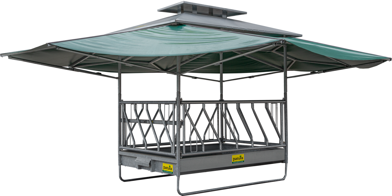 PATURA climate-controlled large bale rack with slanted feeding grids 