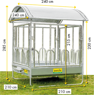 Profi-Viereckraufe mit Universal-Fressgittern – 12 Fressplätze für Pferde und Rinder