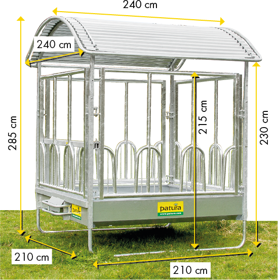 Profi-Viereckraufe mit Universal-Fressgittern – 12 Fressplätze für Pferde und Rinder