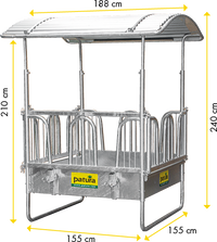 Square rack with safety palisade feeding grids, 8 feeding places - cattle