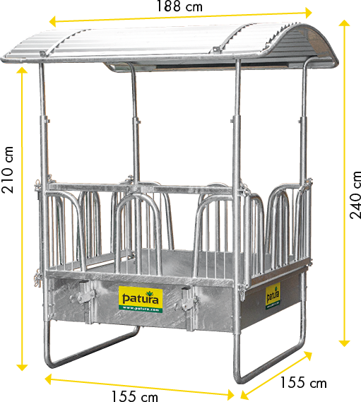 Square rack with safety palisade feeding grids, 8 feeding places - cattle