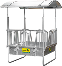 Square rack with safety palisade feeding grids, 8 feeding places - cattle