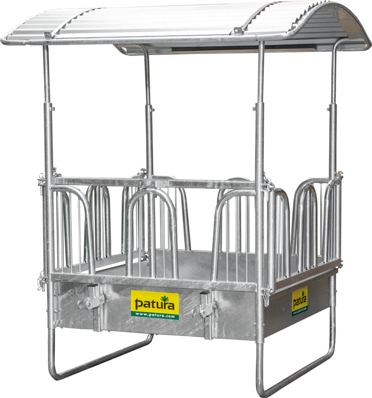 Square rack with safety palisade feeding grids, 8 feeding places - cattle