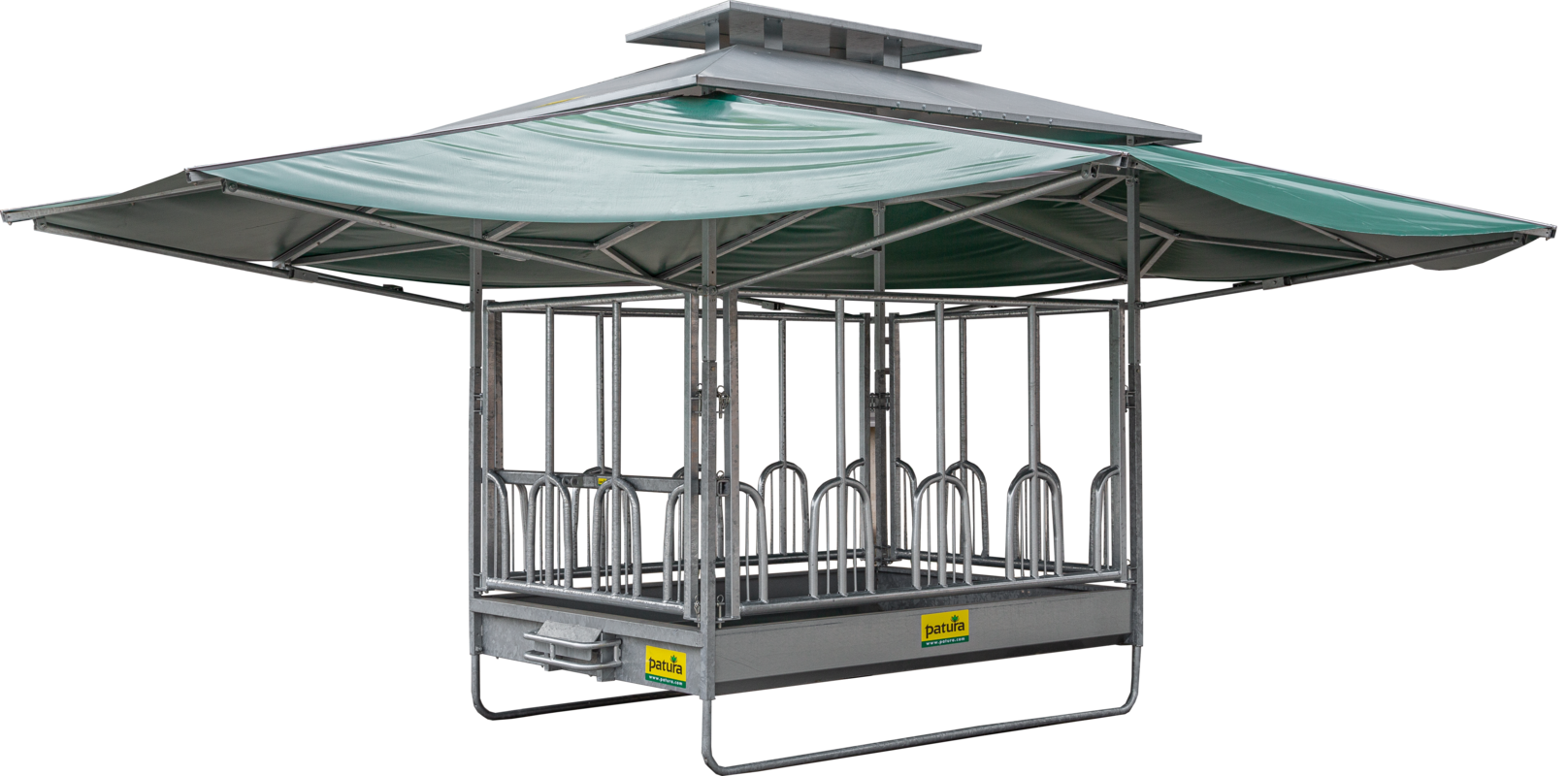 PATURA climate-controlled large bale rack with universal feeding grids 