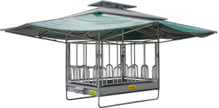 PATURA climate-controlled large bale rack with universal feeding grids 