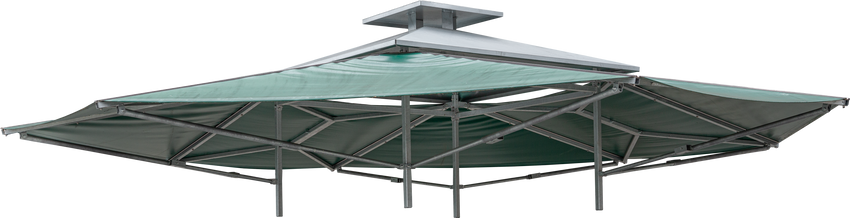 Patura roof for climate rack | Central tin roof with chimney | For all professional square racks | Foldable roof surfaces | Retrofit kit | Ref. 303640