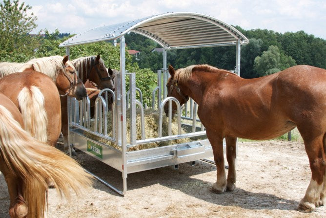 Kerbl Viereckraufe 2 x 2 m mit Palisadenfressgitter: Robuste Universalraufe für Pferde und Rinder