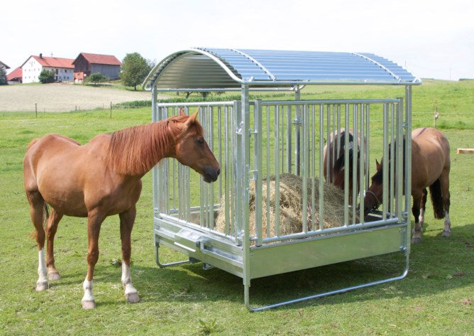 Kerbl Pferde-Viereckraufe 2x2 m mit Sicherheitsfressgitter: Premium Futterraufe für optimale Pferdepflege