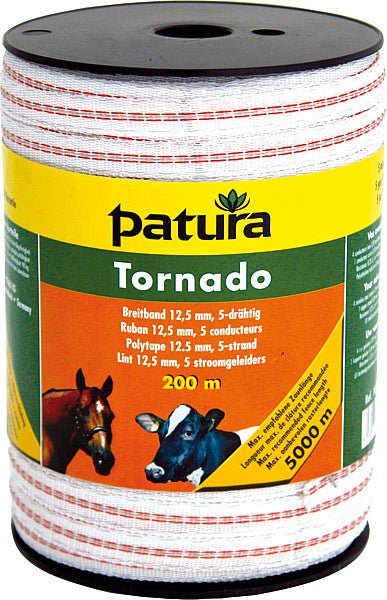 Tornado Breitband 12,5 mm, 200 m Rolle 4 Niro 0,20mm, 1 Cu 0,30mm, weiss-orange - Weidetec
